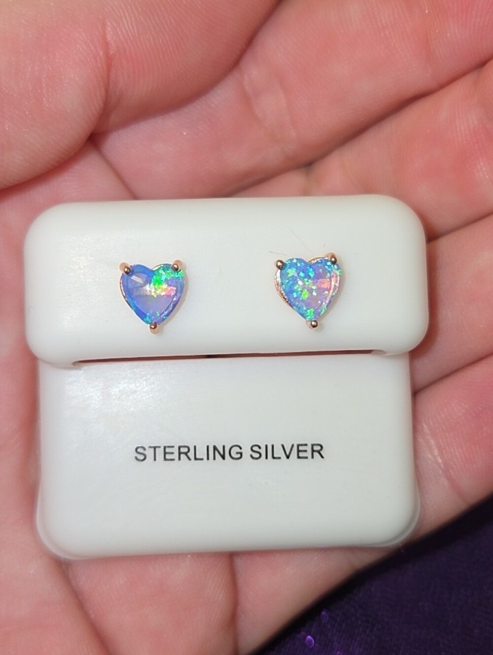 925 Sterling Silver - 14k Rose Gold Vermeil Heart Blue Opal Earrings -